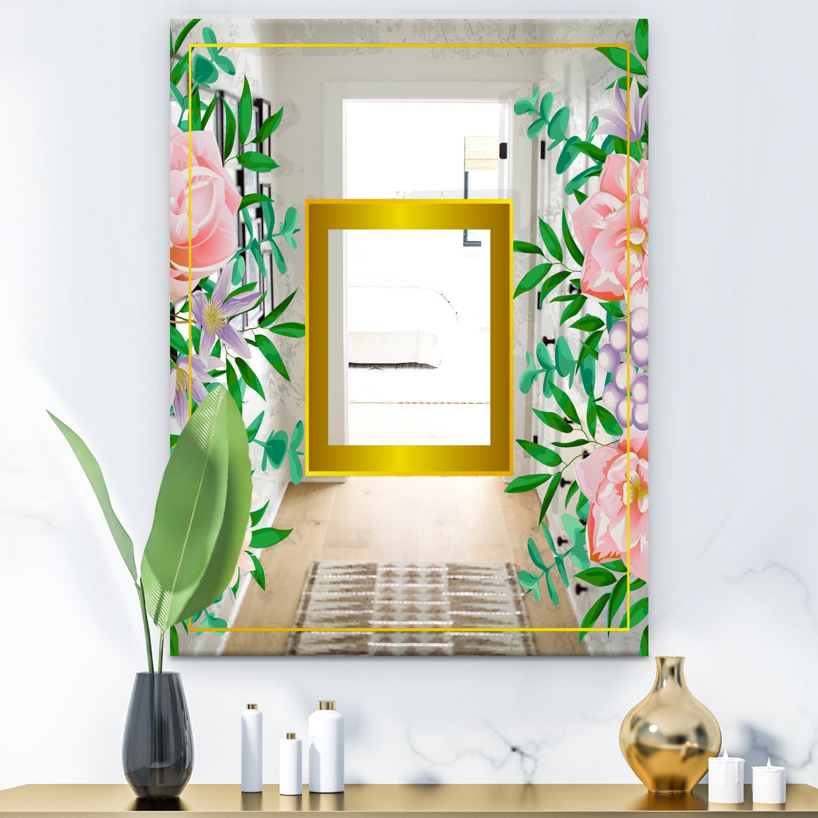 Efflorescent Gold Pink 10 - Glam Mirror - Modern Wall Mirror