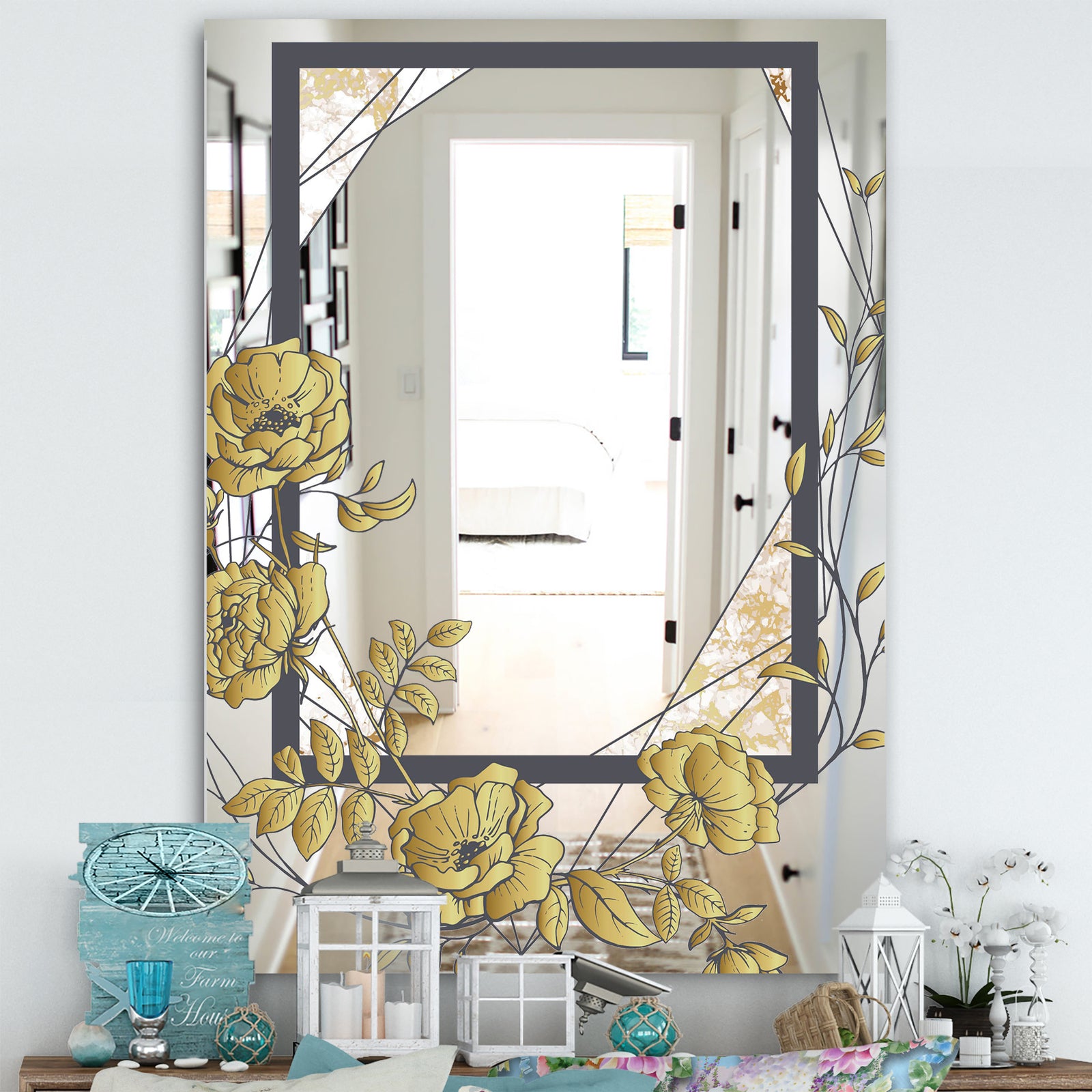 Gold Botanical Blooming 1 - Cabin and Lodge Mirror - Decorative Mirror