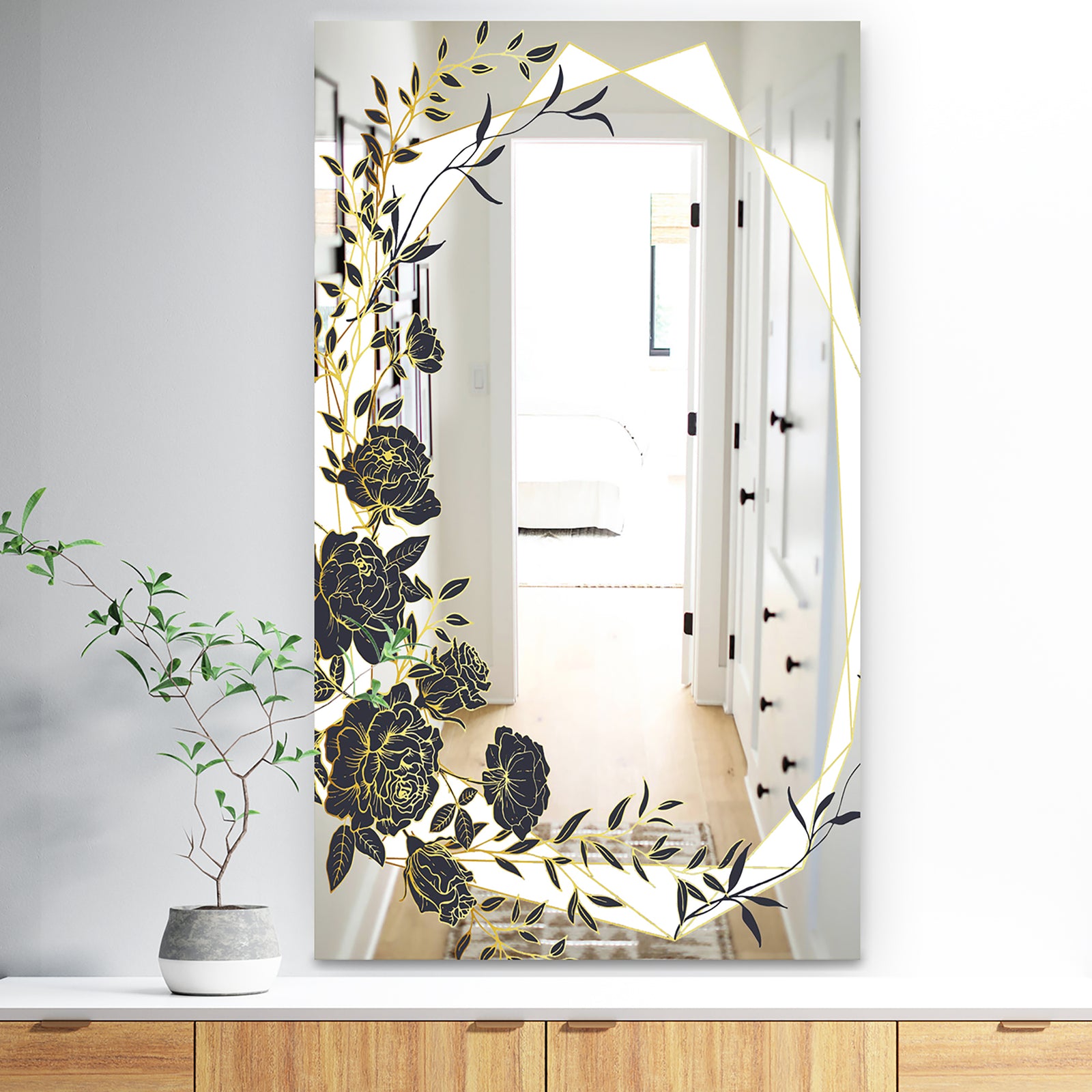 Gold Botanical Obsidian 1 - Traditional Mirror - Bathroom Wall Mirror