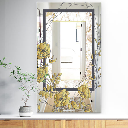 Gold Botanical Blooming 3 - Traditional Mirror - Vanity Mirror