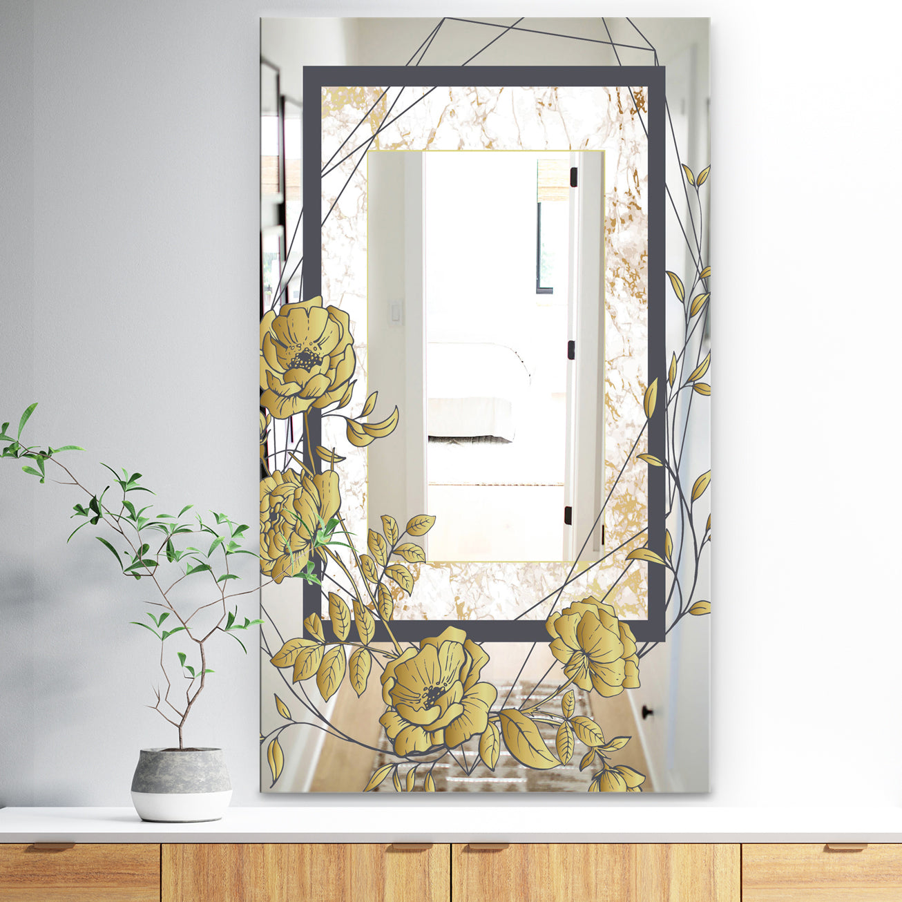 Gold Botanical Blooming 3 - Traditional Mirror - Vanity Mirror