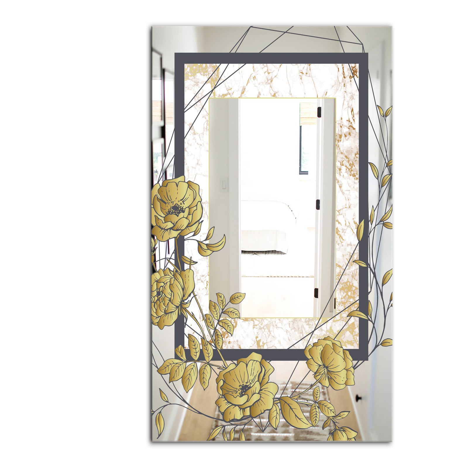 Gold Botanical Blooming 3 - Traditional Mirror - Vanity Mirror