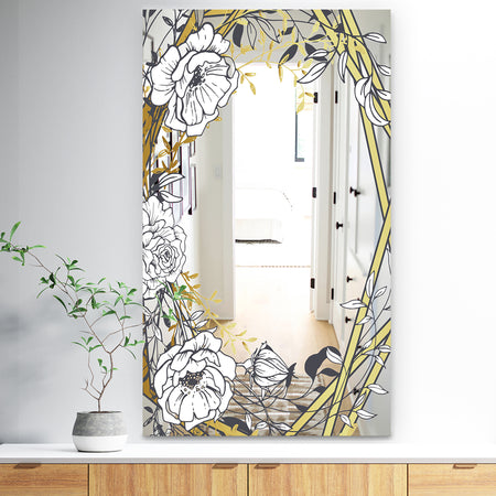 Gold Botanical Blooming 4 - Traditional Mirror - Vanity Mirror