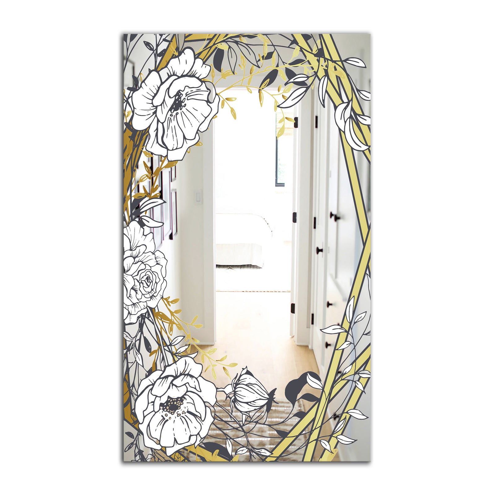 Gold Botanical Blooming 4 - Traditional Mirror - Vanity Mirror