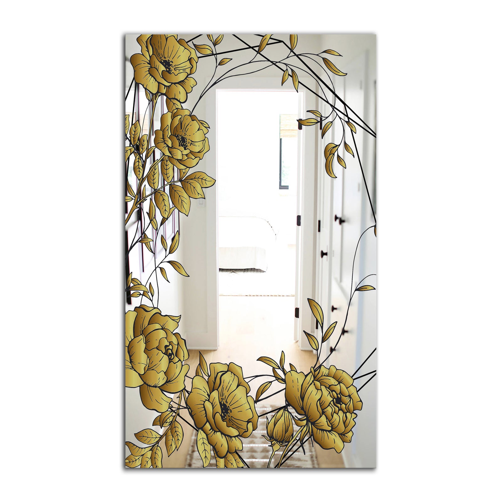 Gold Botanical Blooming 6 - Traditional Mirror - Bathroom Mirror