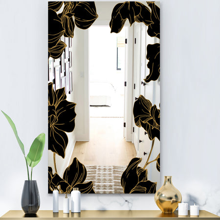 Gold Botanical Obsidian 8 - Glam Mirror - Modern Floral Vanity Mirror