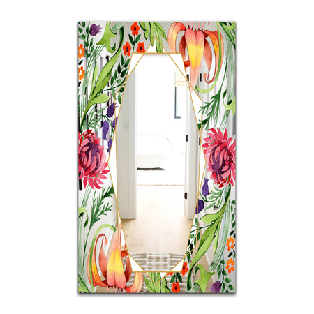 Efflorescent Gold Abundance 7 - Traditional Mirror - Tropical Floral Art Mirror