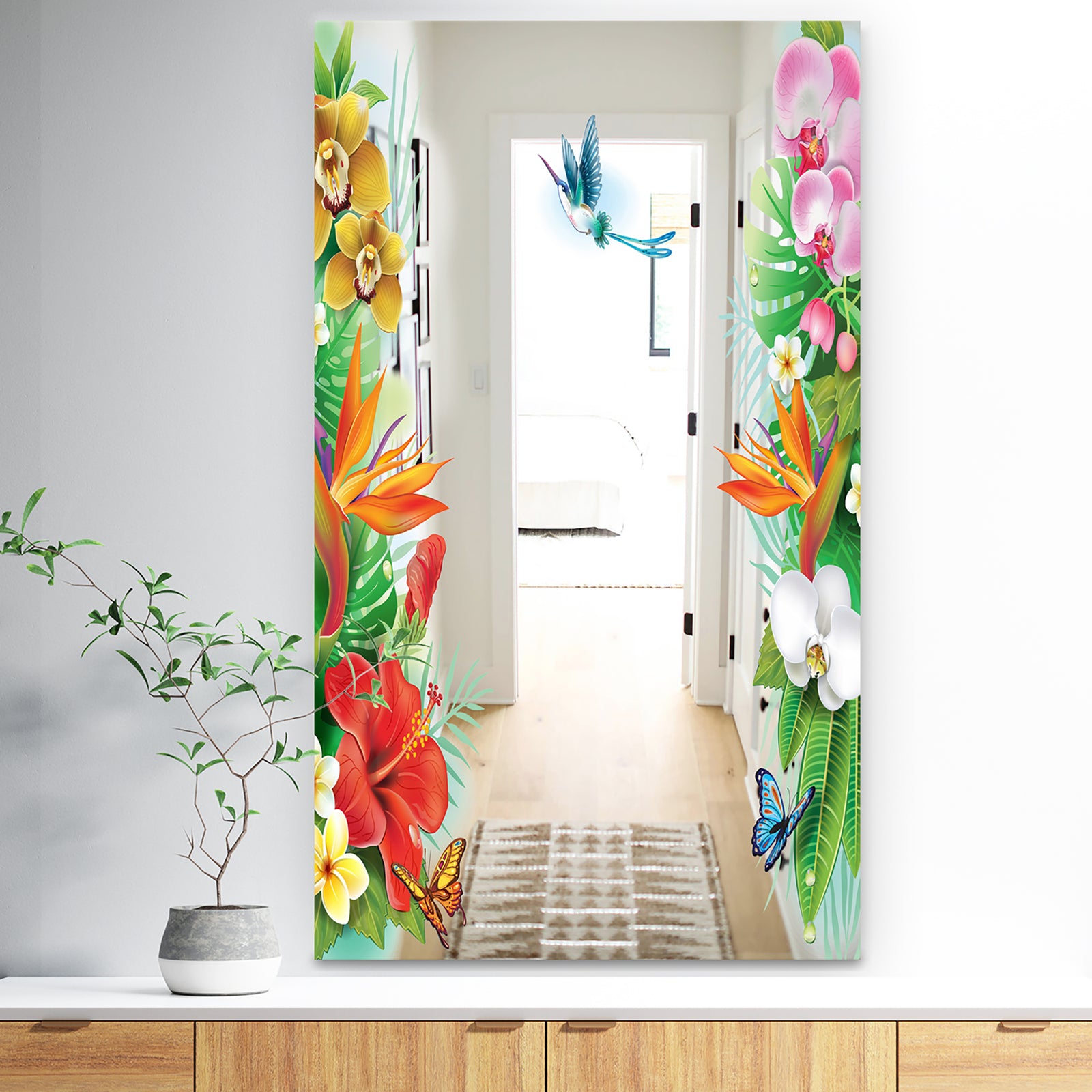 Tropical Mood Bright 13 - Traditional Mirror - Tropical Floral Art Mirror