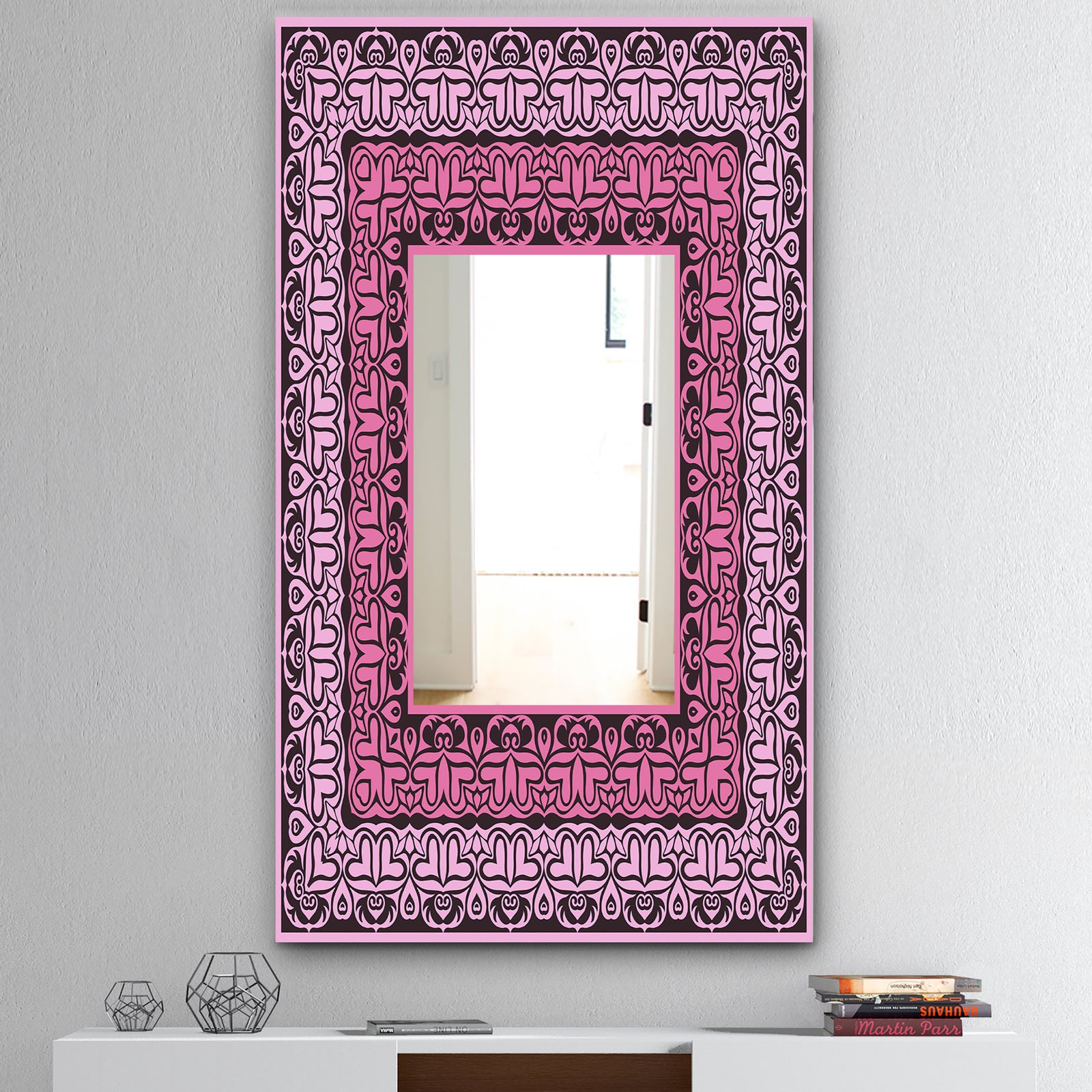 Black and Pink Hearts - Industrial Mirror - Wall Mirror