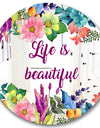 Life Is Beautiful Flower Wreath - Cabin and Lodge Entrance Mirror - Round Wall Mirror