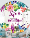 Life Is Beautiful Flower Wreath - Cabin and Lodge Entrance Mirror - Round Wall Mirror