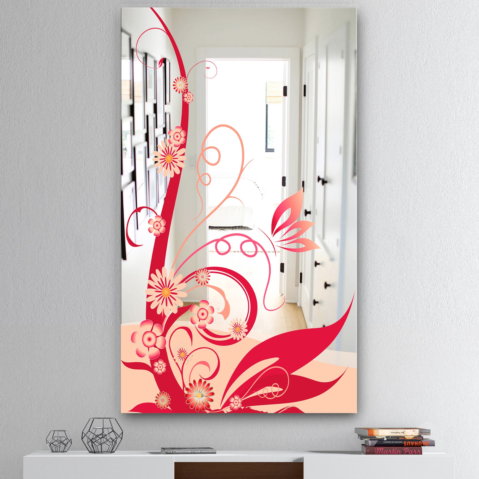 Pink Flower Vibrant Vine - Cabin and Lodge Mirror - Wall Mirror
