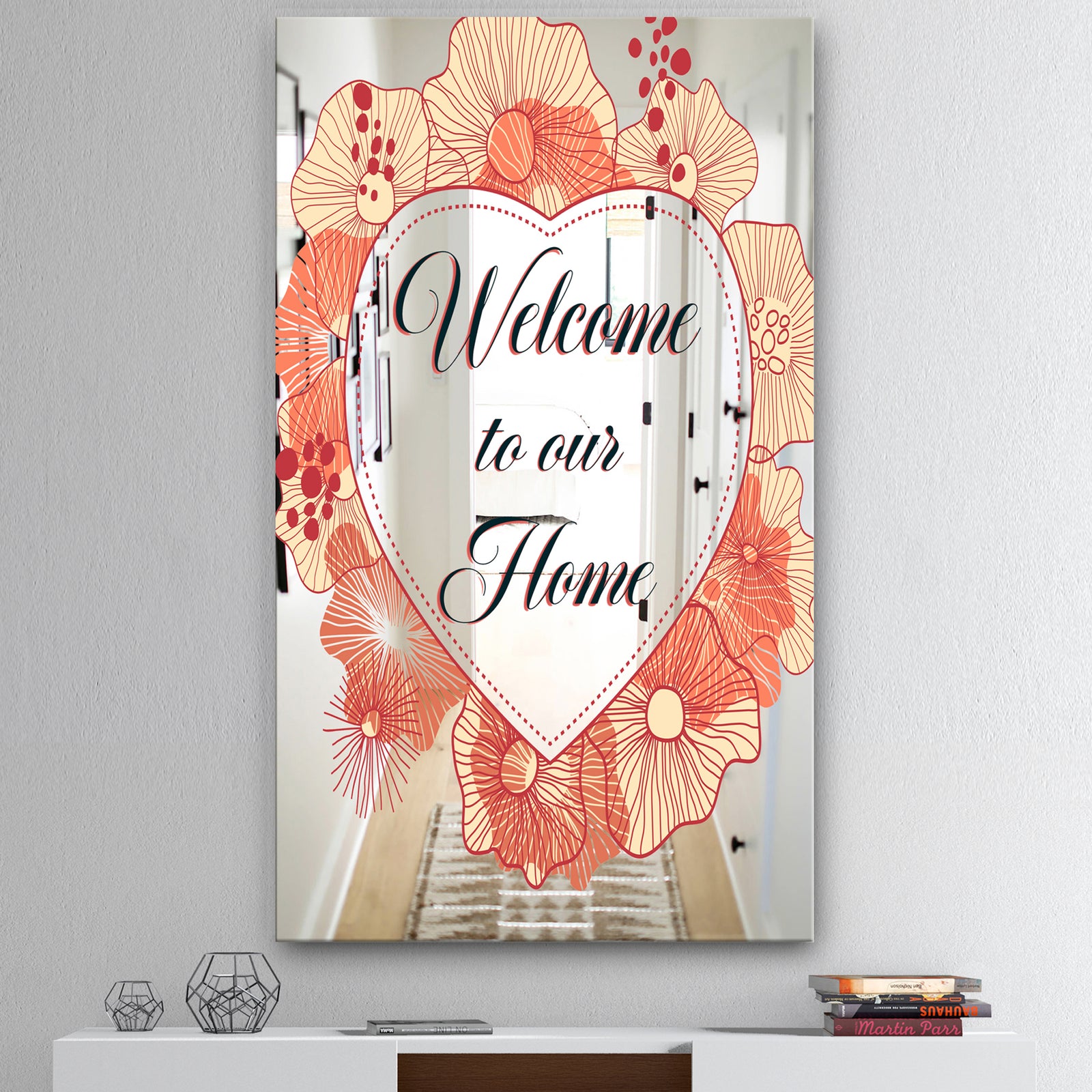 Pink Flower Garland. Welcome To Our Home - Cabin and Lodge Mirror - Large Wall Mirror