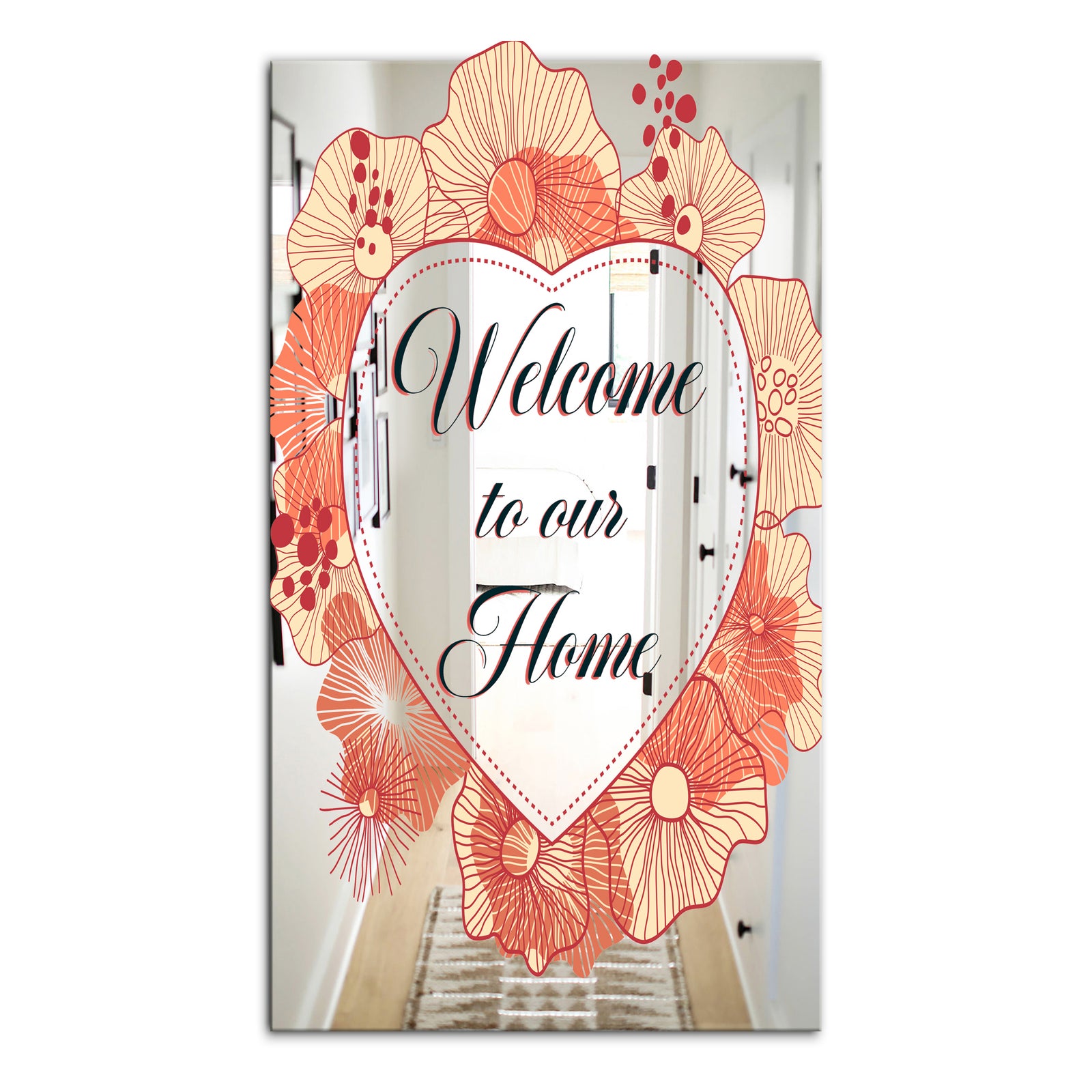 Pink Flower Garland. Welcome To Our Home - Cabin and Lodge Mirror - Large Wall Mirror