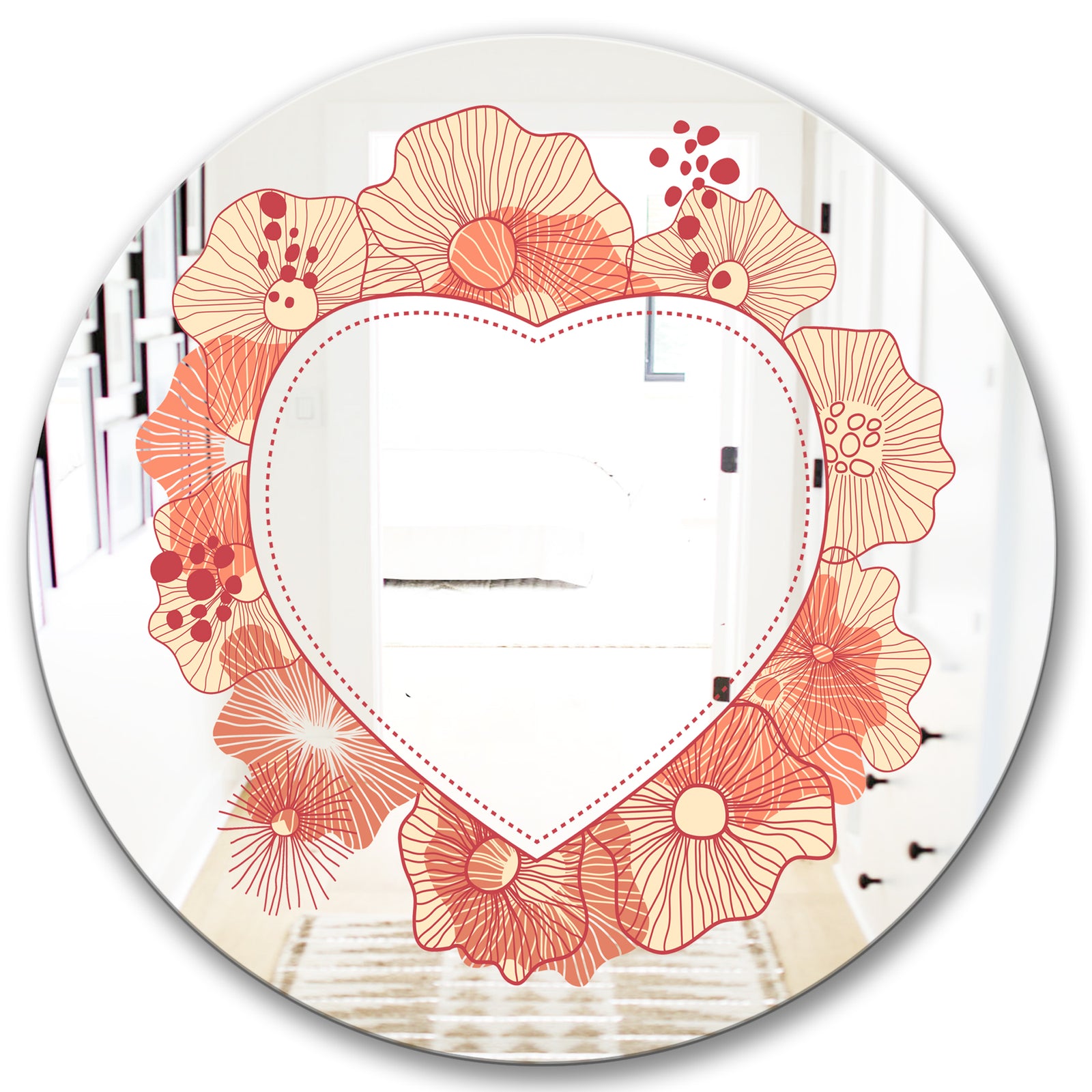 Pink Flower Heart Love - Cabin and Lodge Mirror - Round Wall Mirror