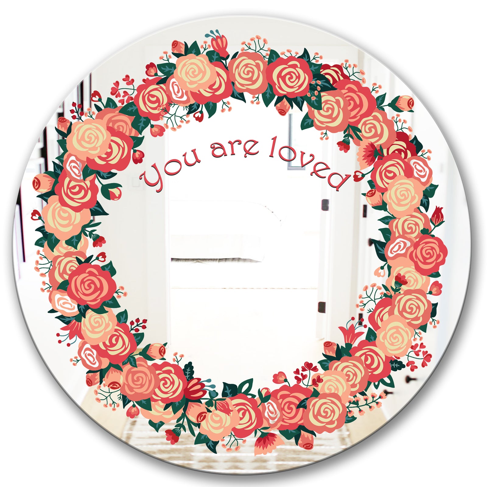 You Are Loved. Pink Flower Heart - Cabin and Lodge Mirror - Round Wall Mirror