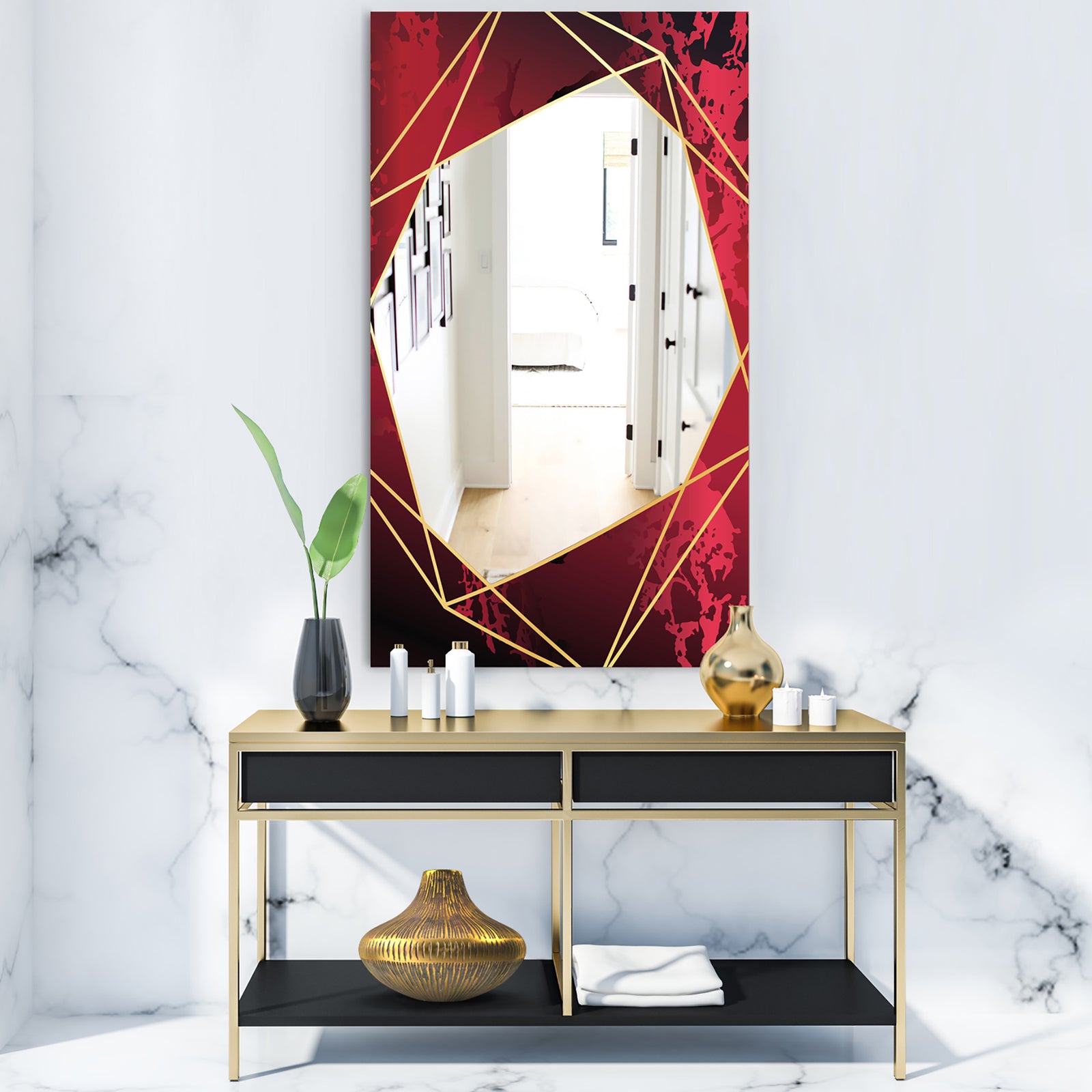 Black and Gold Marble Geometric - Glam Mirror - Frameless Vanity Mirror