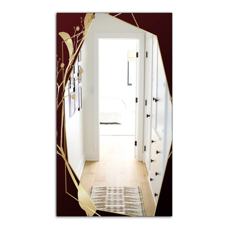 Black and Gold Marble Floral Geometric I - Glam Mirror - Vanity Mirror
