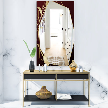 Black and Gold Marble Floral Geometric I - Glam Mirror - Vanity Mirror