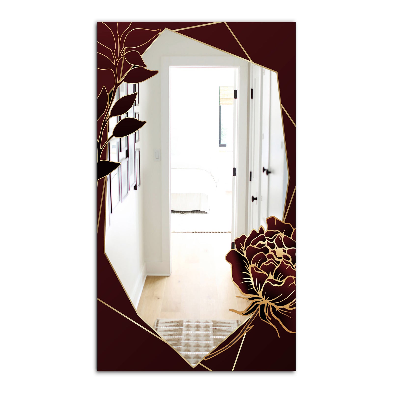 Black and Gold Marble Floral Geometric II - Glam Mirror - Frameless Vanity Mirror