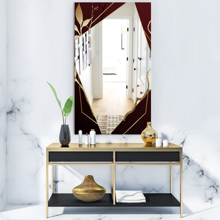 Black and Gold Marble Floral Geometric III - Glam Mirror - Frameless Vanity Mirror
