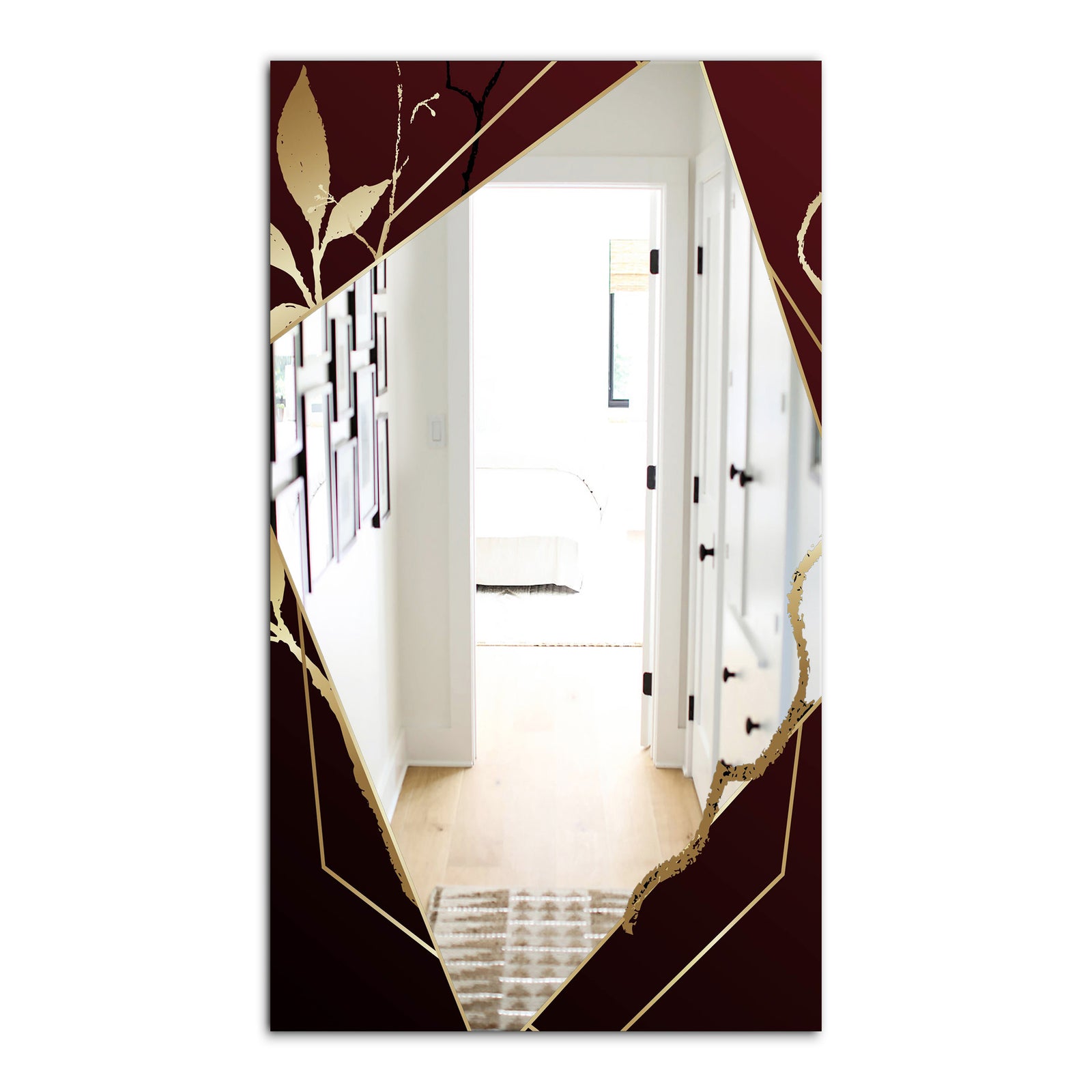 Black and Gold Marble Floral Geometric III - Glam Mirror - Frameless Vanity Mirror