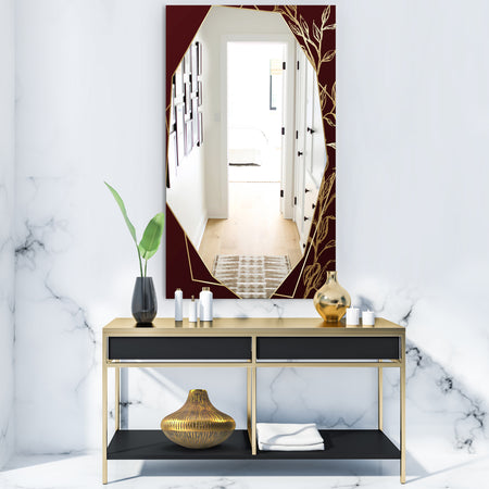 Black and Gold Marble Floral Geometric V - Glam Mirror - Frameless Vanity Mirror
