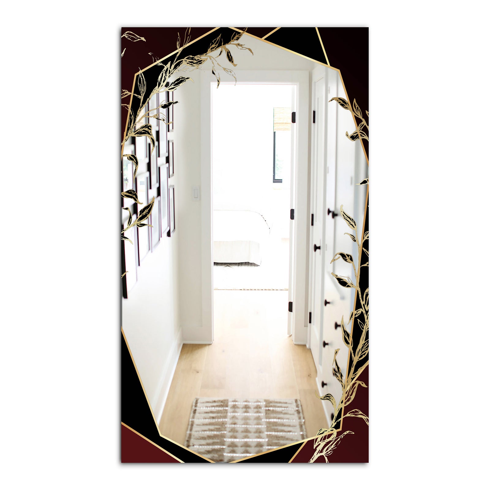 Black and Gold Marble Floral Geometric VI - Glam Mirror - Frameless Vanity Mirror