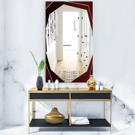 Black and Gold Marble Floral Geometric VII - Glam Mirror - Frameless Vanity Mirror