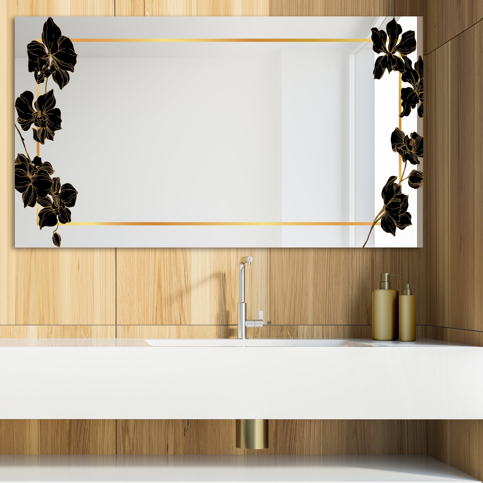 Gold Botanical Obsidian 9 - Glam Mirror - Modern Vanity Mirror