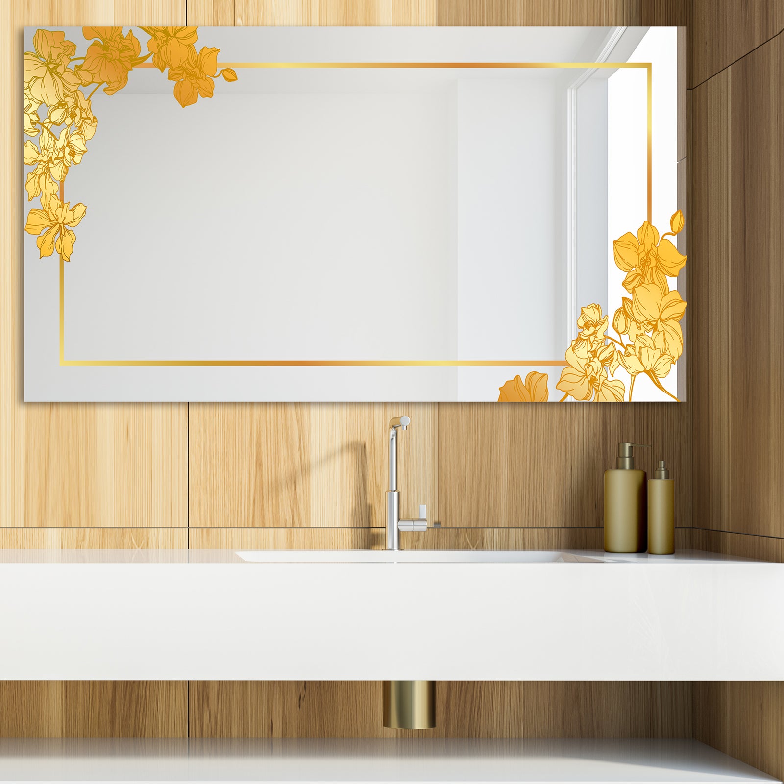 Gold Botanical Obsidian 11 - Glam Mirror - Modern Vanity Mirror