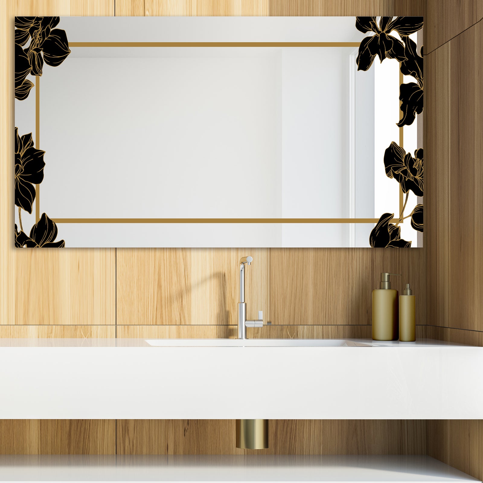 Gold Botanical Obsidian 12 - Glam Mirror - Modern Vanity Mirror