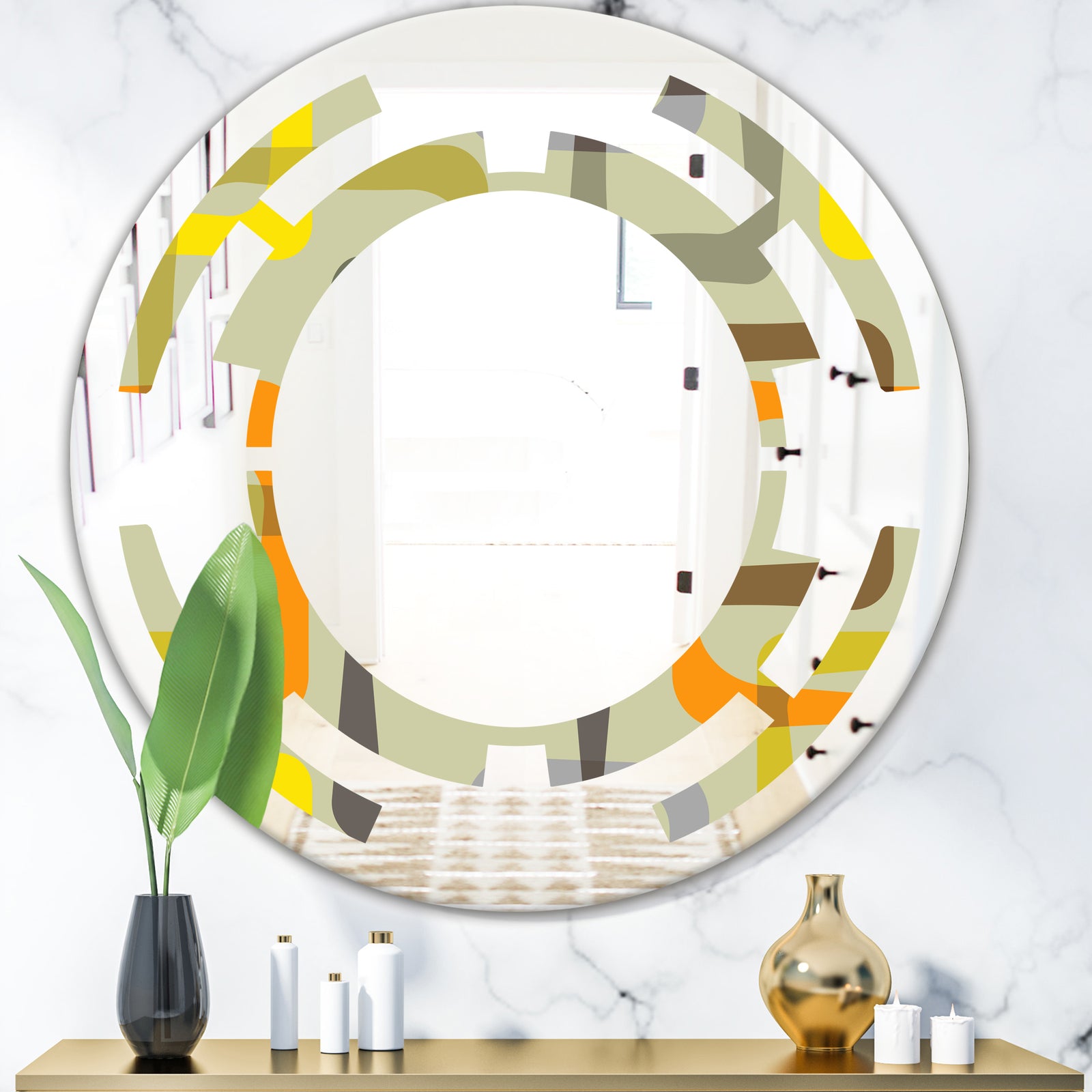 Retro Square Design VII - Modern Round or Oval Wall Mirror - Space