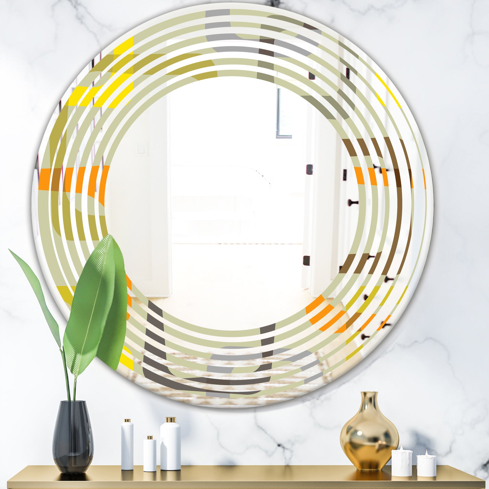 Retro Square Design VII - Modern Round or Oval Wall Mirror - Wave