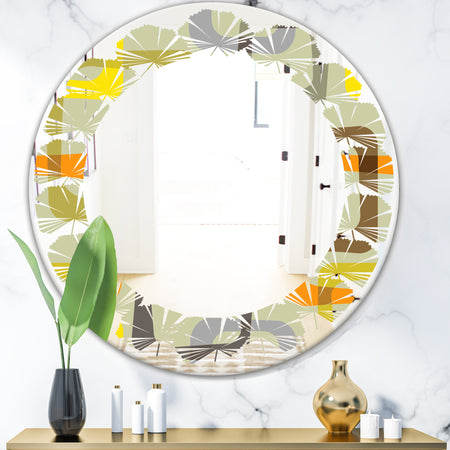 Retro Square Design VII - Modern Round or Oval Wall Mirror - Leaves