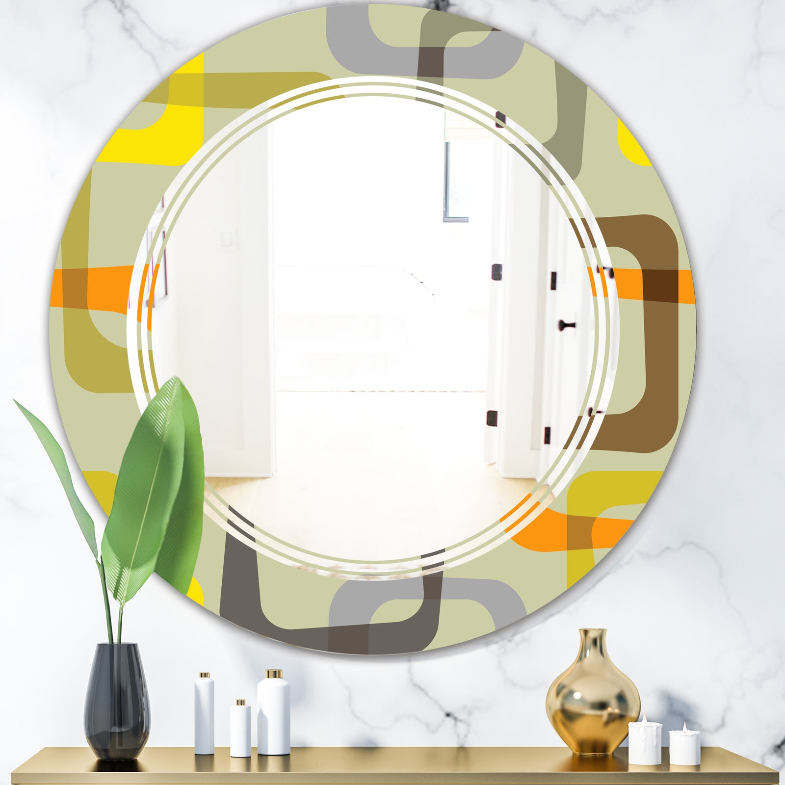 Retro Square Design VII - Modern Round or Oval Wall Mirror - Triple C