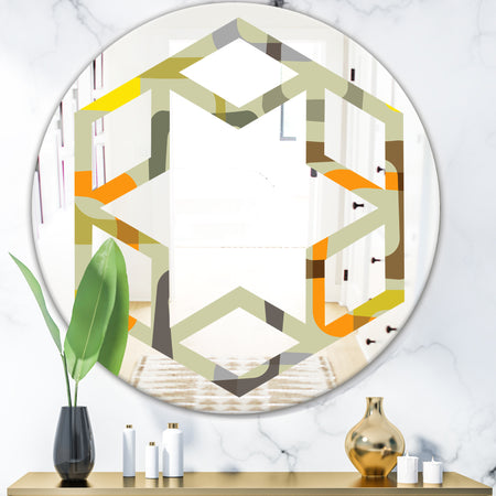Retro Square Design VII - Modern Round or Oval Wall Mirror - Hexagon Star