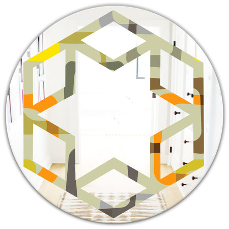 Retro Square Design VII - Modern Round or Oval Wall Mirror - Hexagon Star