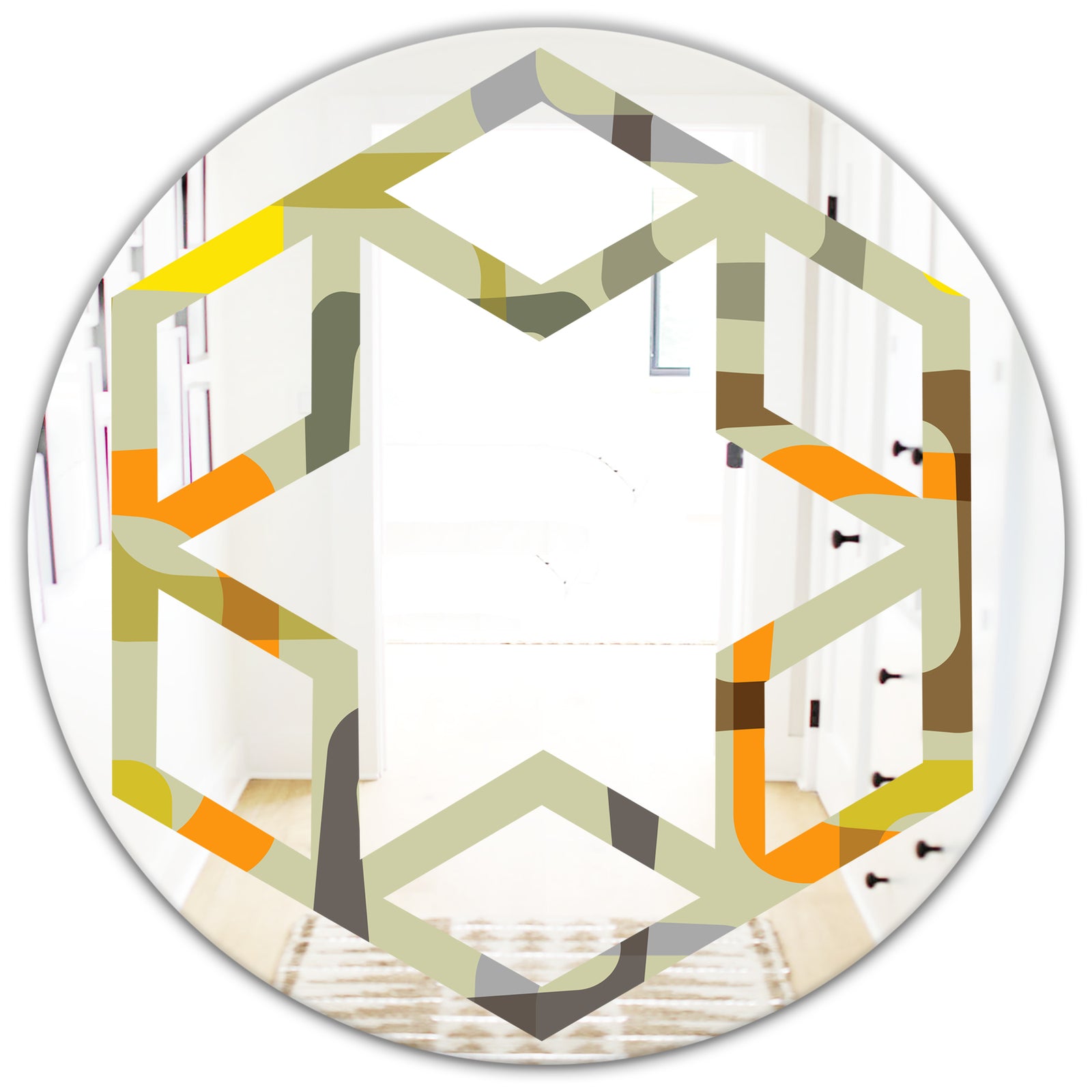 Retro Square Design VII - Modern Round or Oval Wall Mirror - Hexagon Star