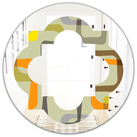 Retro Square Design VII - Modern Round or Oval Wall Mirror - Quatrefoil