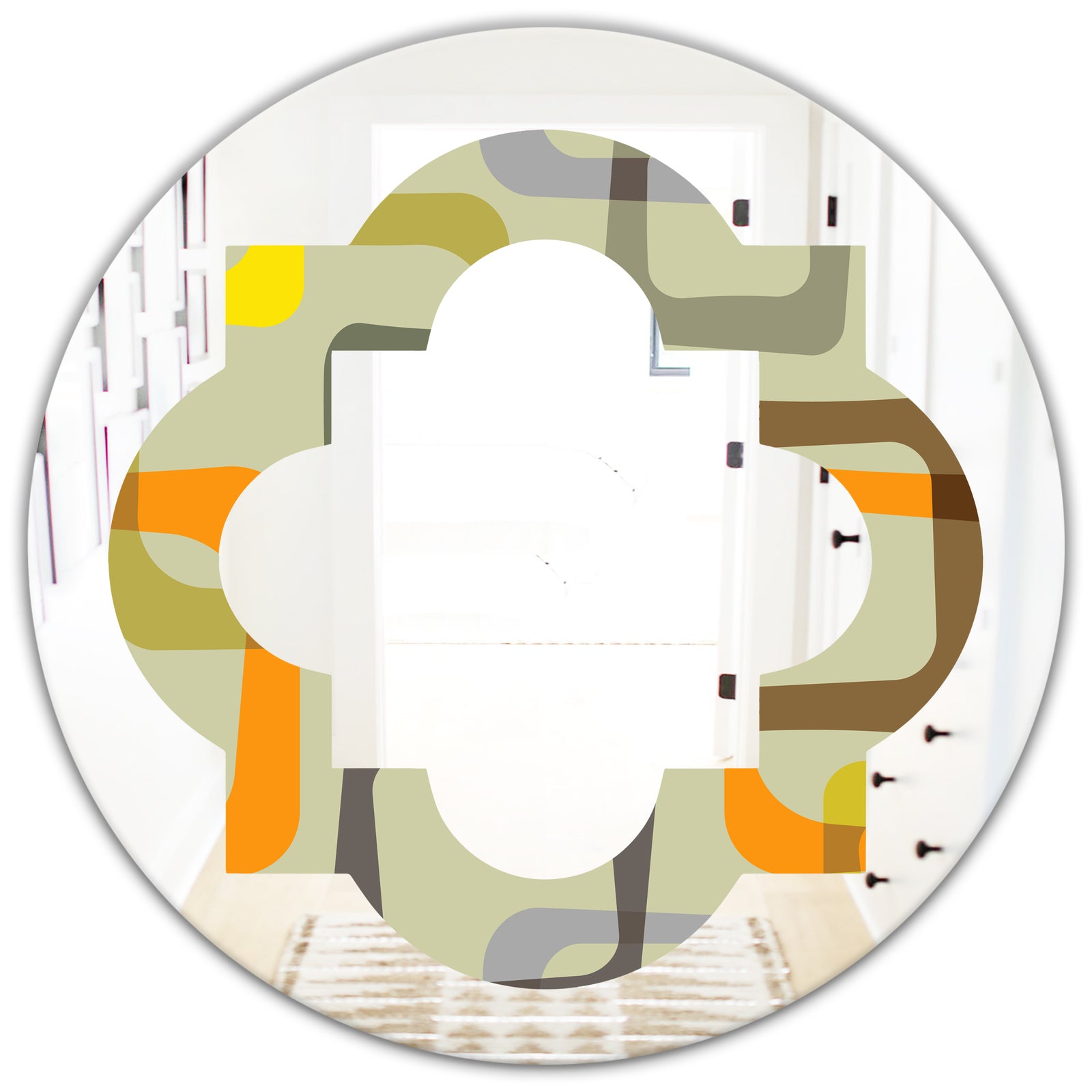 Retro Square Design VII - Modern Round or Oval Wall Mirror - Quatrefoil