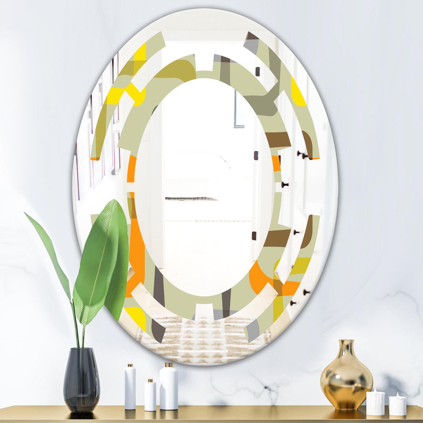 Retro Square Design VII - Modern Round or Oval Wall Mirror - Space