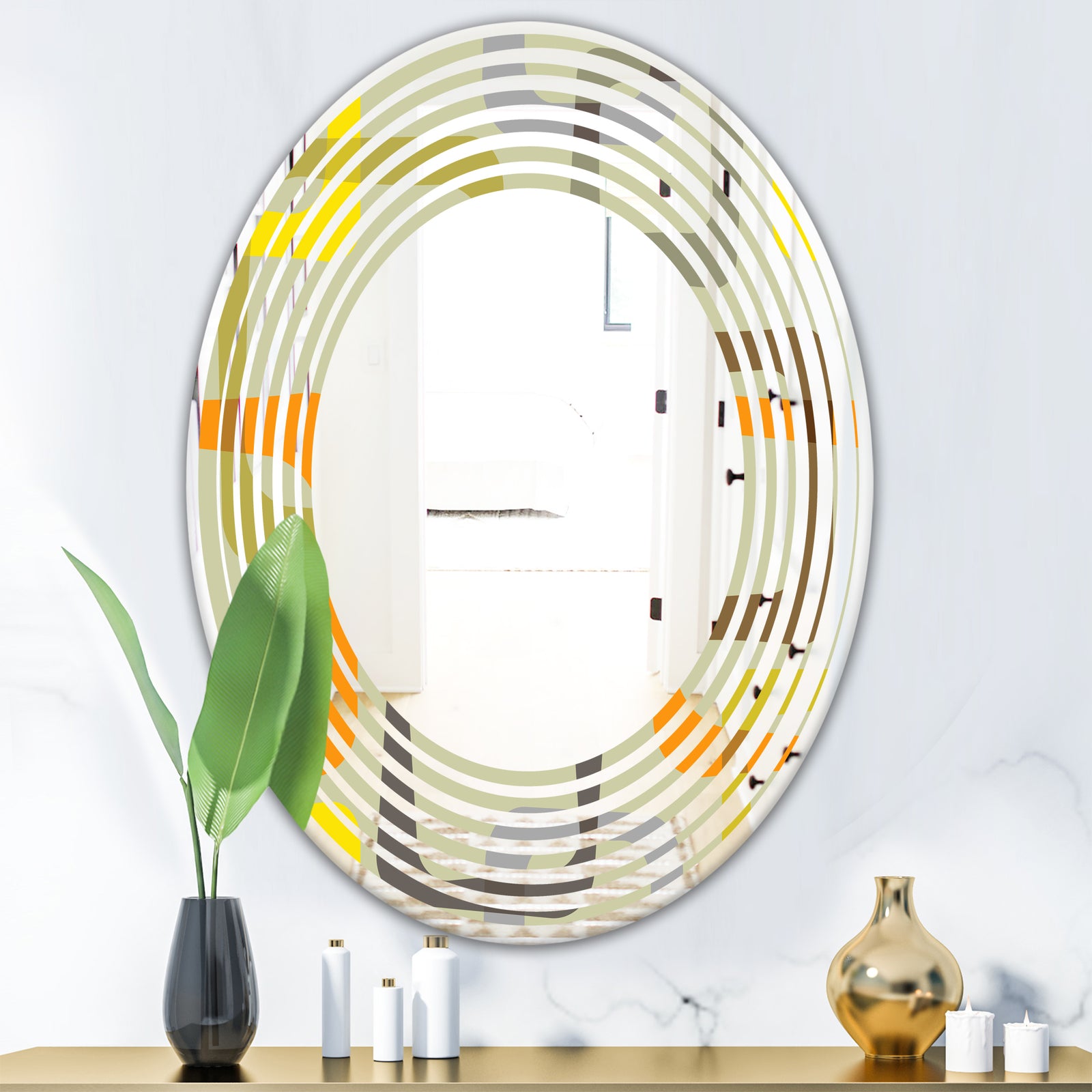 Retro Square Design VII - Modern Round or Oval Wall Mirror - Wave