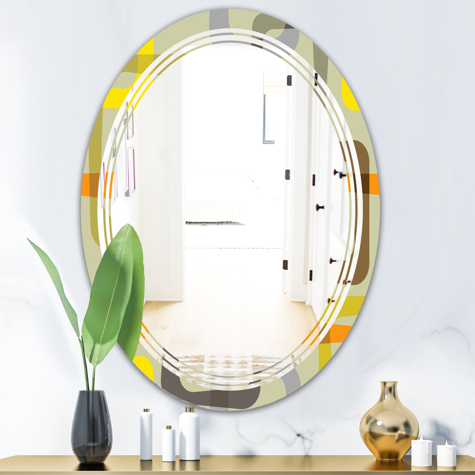 Retro Square Design VII - Modern Round or Oval Wall Mirror - Triple C
