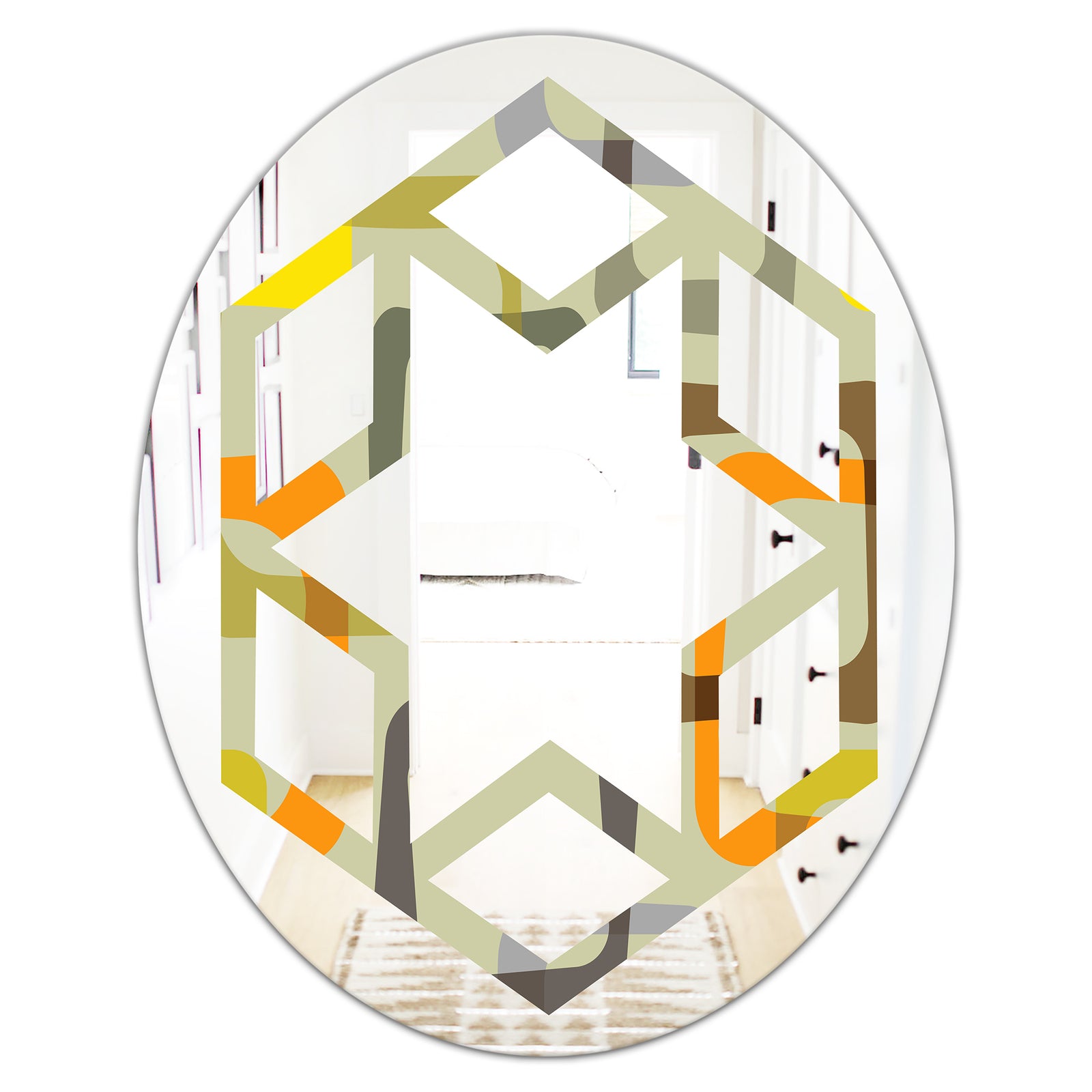 Retro Square Design VII - Modern Round or Oval Wall Mirror - Hexagon Star