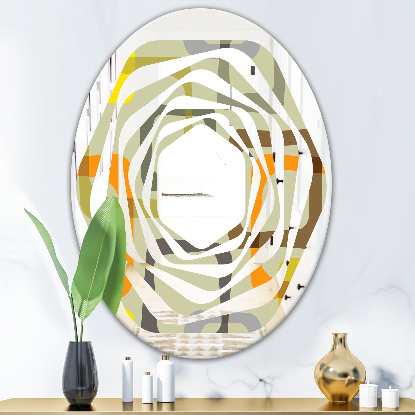 Retro Square Design VII - Modern Round or Oval Wall Mirror - Whirl
