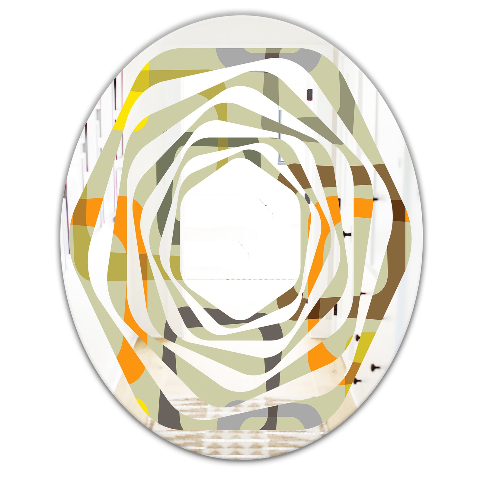 Retro Square Design VII - Modern Round or Oval Wall Mirror - Whirl