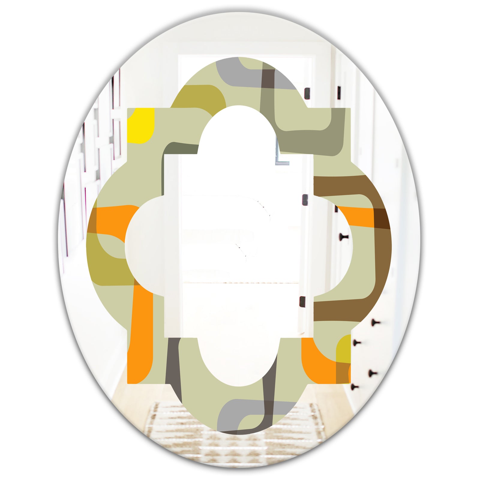 Retro Square Design VII - Modern Round or Oval Wall Mirror - Quatrefoil