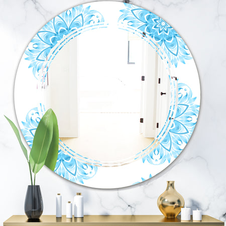 Circular Geometric In Blue - Modern Round or Oval Wall Mirror - Triple C