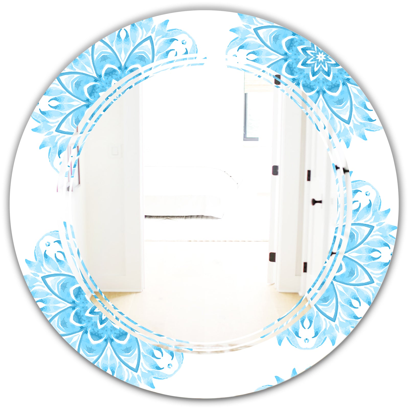 Circular Geometric In Blue - Modern Round or Oval Wall Mirror - Triple C